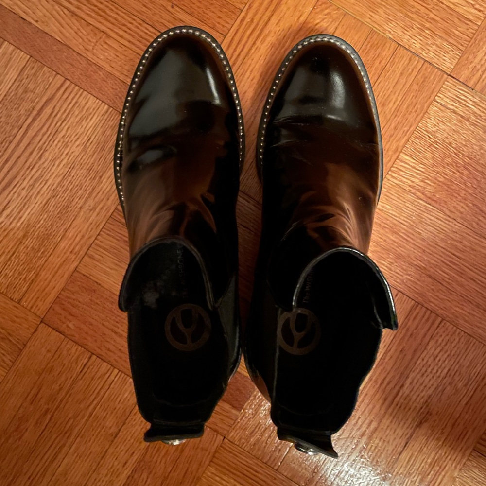 The Wishbone Collection. Black Patent Leather Ankle Boots